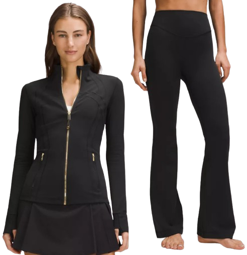 Define Jacket & High Rise Flared Align Pant (Black & Gold Zipper)