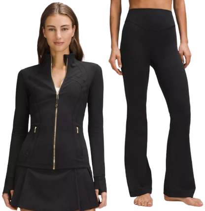 Define Jacket & High Rise Flared Align Pant (Black & Gold Zipper)